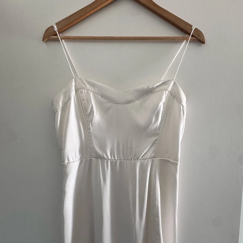 Y2K Satin Slip Dress | Ivory Spaghetti Strap Maxi Minimalist